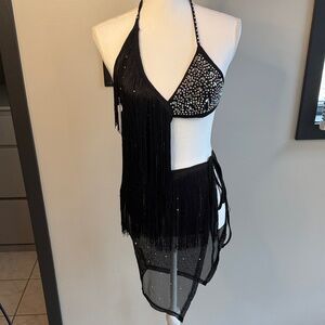 12th Tribe Black Fringe Mini Dress